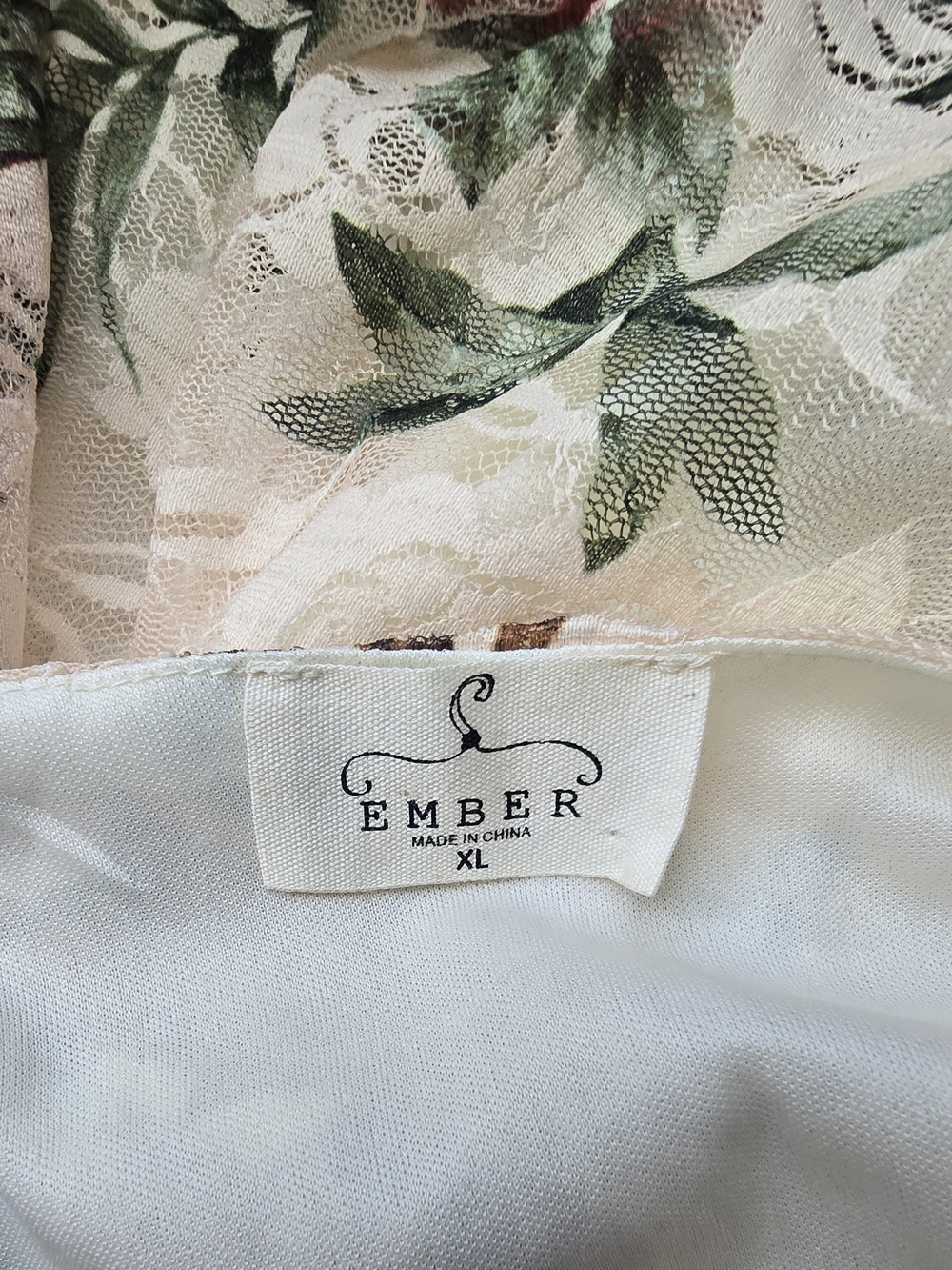 Ember Tropical Floral Lace Blouse Cream Pink Green XL ¾ Sleeve Flattering
